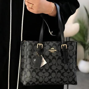 Coach  Mollie  Leather  Tote  Bag  With  Dust  Bag  &  Shoulder  Strap  (C23021  Black  Black)