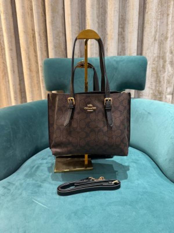 Coach  Mollie  Leather  Tote  Bag  With  Dust  Bag  &  Shoulder  Strap  (C23021  Coffee  Brown)