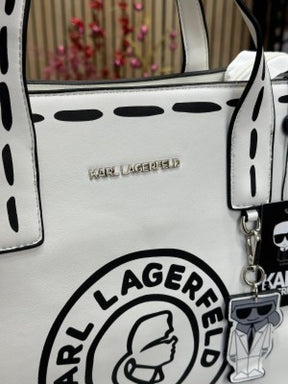 KARL LAGERFELD PARIS NOUVEAU LEATHER TOTE WITH DUST BAG PREMIUM QUALITY (WHITE)