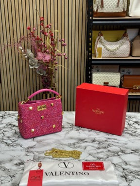 VALENTIN  O RHINESTONE LAVIE HANDBAG WITH BOX CARD DUST BAG (PINK)