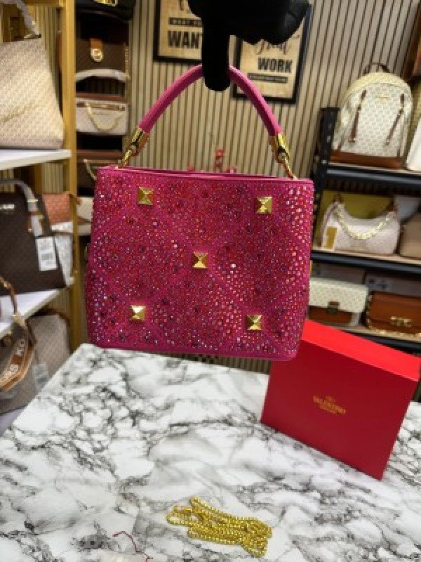 VALENTIN  O RHINESTONE LAVIE HANDBAG WITH BOX CARD DUST BAG (PINK)