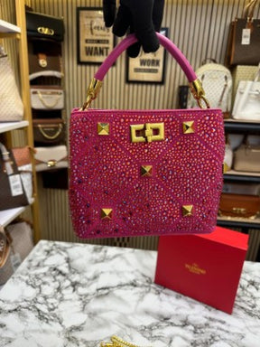 VALENTIN  O RHINESTONE LAVIE HANDBAG WITH BOX CARD DUST BAG (PINK)