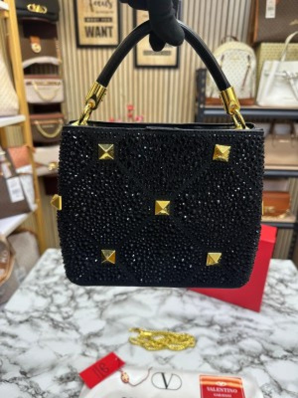 VALENTIN  O RHINESTONE LAVIE HANDBAG WITH BOX CARD DUST BAG (BLACK)