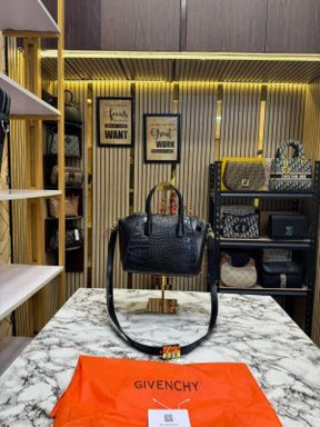 GIVENCHY BLACK GLOSSY CROCO PRINT HANDBAG WITH DUST BAG PREMIUM QUALITY
