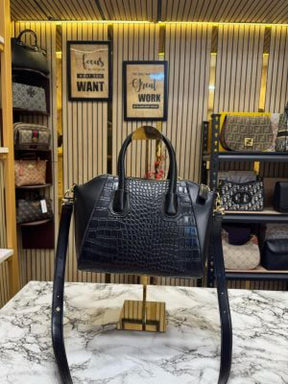 GIVENCHY BLACK GLOSSY CROCO PRINT HANDBAG WITH DUST BAG PREMIUM QUALITY