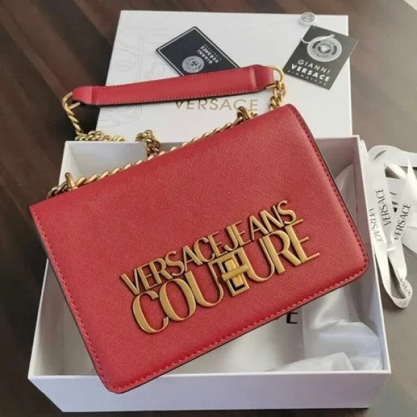 Versace Jeans Couture Saffiano Lock Crossbody Bag With OG Gift Box & Dust Bag (Red   VA029)