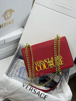Versace Jeans Couture Saffiano Lock Crossbody Bag With OG Gift Box & Dust Bag (Red   VA029)