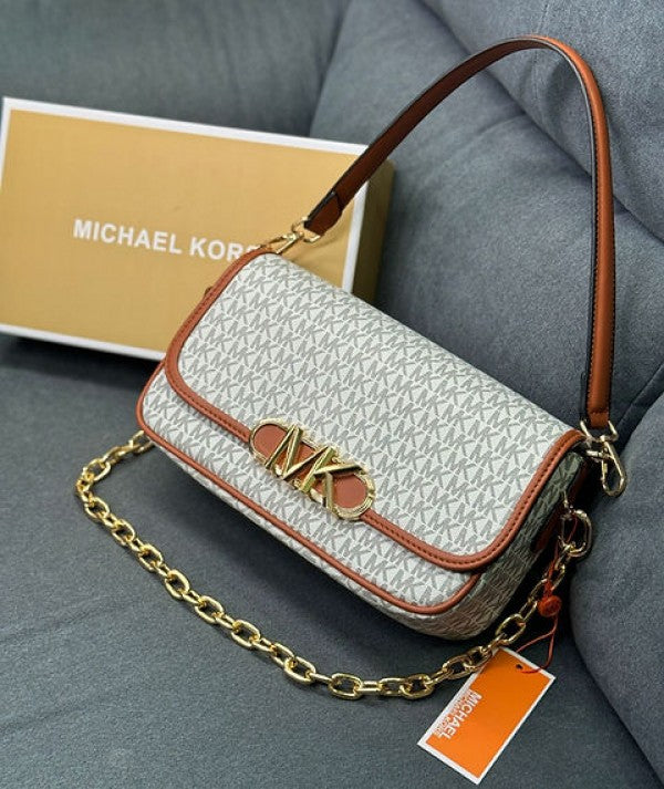 Michael  Kors  Parker  Medium  Logo  Shoulder  Bag  With  Dust  Bag  &  OG  Box  22319  Beige  Brown