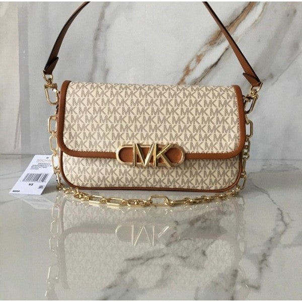 Michael  Kors  Parker  Medium  Logo  Shoulder  Bag  With  Dust  Bag  &  OG  Box  22319  Beige  Brown