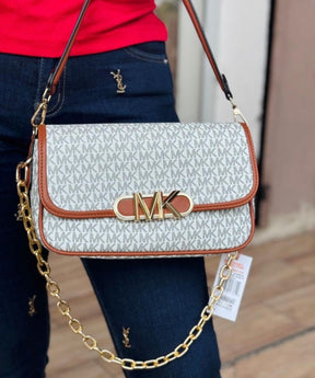 Michael  Kors  Parker  Medium  Logo  Shoulder  Bag  With  Dust  Bag  &  OG  Box  22319  Beige  Brown