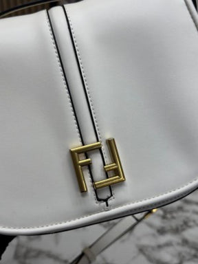 FEND  I COMON FF LOGO PLAQUE HANDBAG WITH OG BOX AND DUST BAG INCLUDING CARRY BAG PREMIUM QUALITY (WHITE)