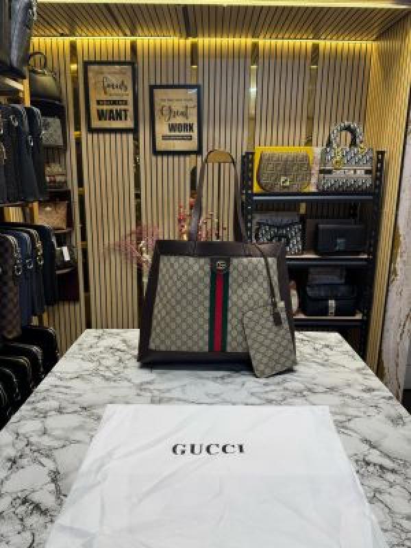 GUCC  I CANVAS LEATHER TOTE WITH POUCH WITH DUST BAG PREMIUM QUALITY