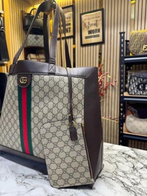 GUCC  I CANVAS LEATHER TOTE WITH POUCH WITH DUST BAG PREMIUM QUALITY