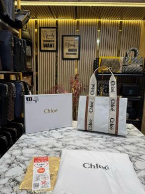 Chloe woody tote bag with box and dust bag (white)