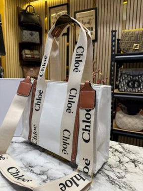 Chloe woody tote bag with box and dust bag (white)