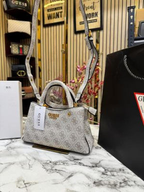Guess Manhattan Shoulder Bag With Box And Dust Bag Including CarryBag (C2) (Beige white)