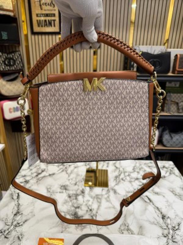 Michael  Kors Karlie Medium Satchel Bag With Dust Bag (Beige)