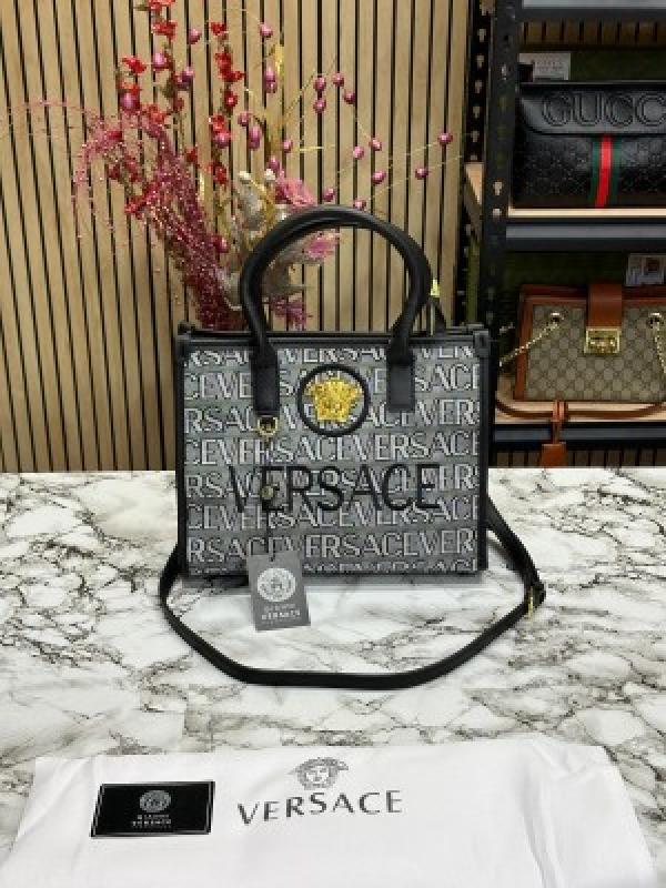 VERSACE LA VACANZA HAND BAG WITH DUST BAG (WHITE BLACK)