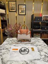 Michael  Kors Signature Carmen Flap Leather Satchel Handbag (Beige)