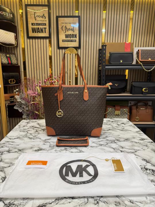 Michael  Kors Eva Tote Bag With Matching Wallet And Dust Bag (Brown)