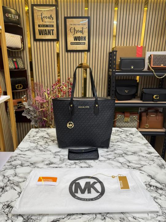 Michael  Kors Eva Tote Bag With Matching Wallet And Dust Bag (Black)