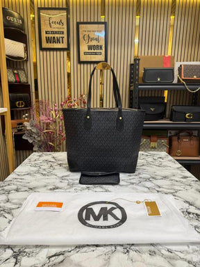 Michael  Kors Eva Tote Bag With Matching Wallet And Dust Bag (Black)