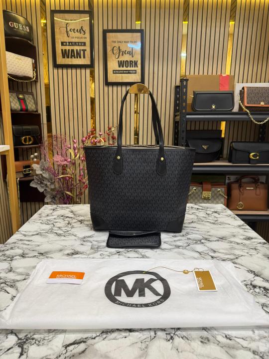 Michael  Kors Eva Tote Bag With Matching Wallet And Dust Bag (Black)