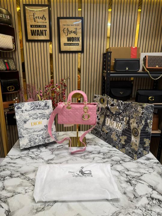 Christian  Dior  D Joy  Pearl  Patent  Handbag  With  Box  And  Dust  Bag  Including  CarryBag  (Pink)