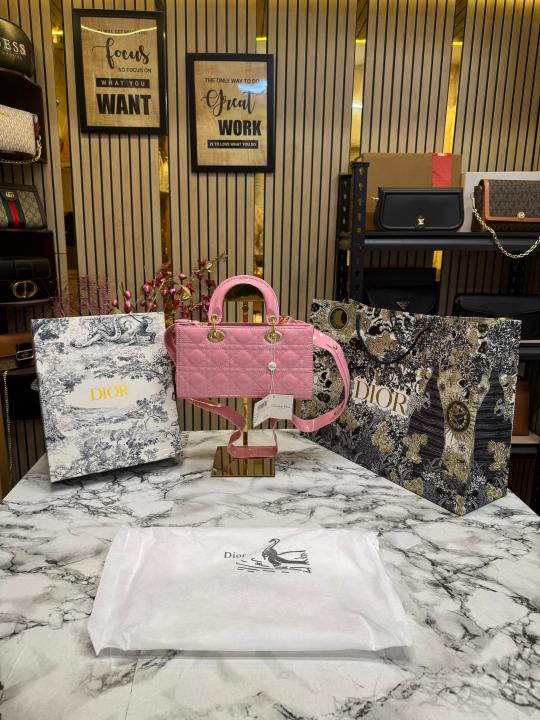 Christian  Dior  D Joy  Pearl  Patent  Handbag  With  Box  And  Dust  Bag  Including  CarryBag  (Pink)