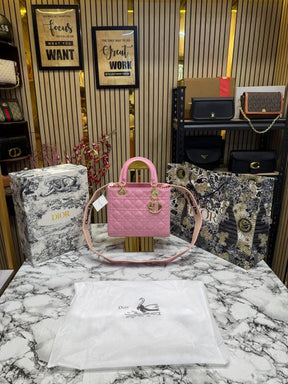 Christian  Dior  Lady  Bag  Glossy  With  Box  And  Dust  Bag  Including  CarryBag  (Pink)