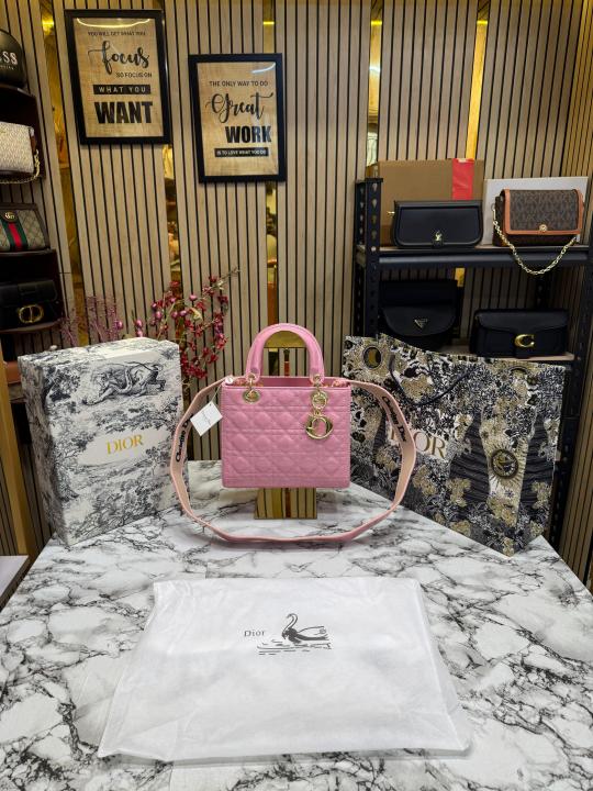 Christian  Dior  Lady  Bag  Glossy  With  Box  And  Dust  Bag  Including  CarryBag  (Pink)