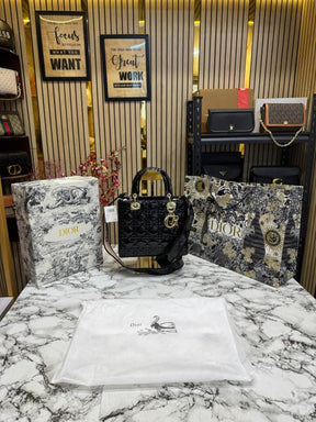 Christian  Dior  Lady  Bag  Glossy  With  Box  And  Dust  Bag  Including  CarryBag  (Black)