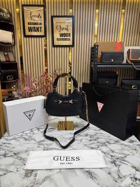 Guess Faux Leather Handbag With Box And Dust Bag Including Carry Bag (Black)