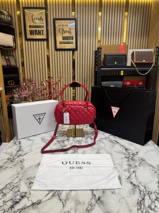 Guess Eco Rianee Shoulder Bag With Box And Dust Bag Including Carry Bag (Red)
