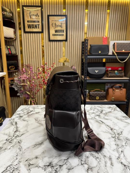 Coac  h Rivington Backpack Colorblock Signature Canvas Premium Quality (Brown)