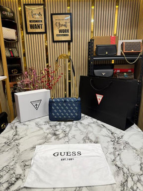 GUESS G JAMES LOGO SHOULDER BAG WITH OG BOX AND DUST BAG PREMIUM QUALITY (BLUE)