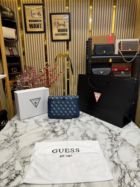 GUESS G JAMES LOGO SHOULDER BAG WITH OG BOX AND DUST BAG PREMIUM QUALITY (BLUE)