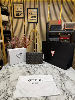 GUESS G JAMES LOGO SHOULDER BAG WITH OG BOX AND DUST BAG PREMIUM QUALITY (BROWN)