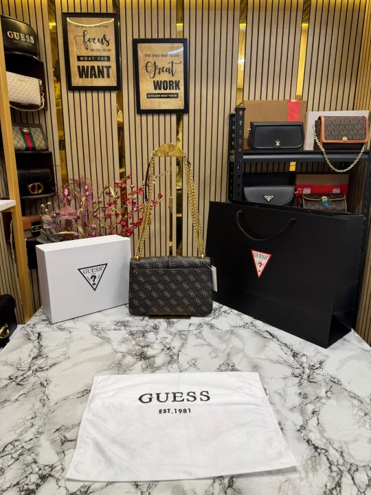 GUESS G JAMES LOGO SHOULDER BAG WITH OG BOX AND DUST BAG PREMIUM QUALITY (BROWN)