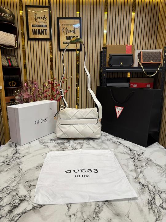 Guess Quilted Crossbody Bag With Box And Dust Bag Including (White)