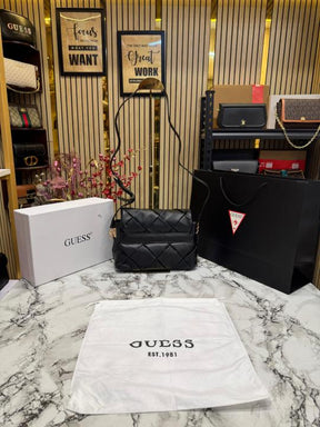 Guess Quilted Crossbody Bag With Box And Dust Bag Including (Black)