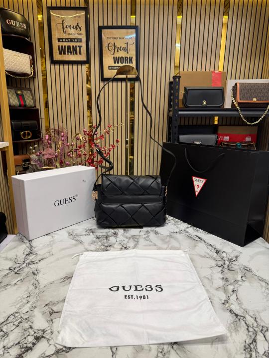 Guess Quilted Crossbody Bag With Box And Dust Bag Including (Black)