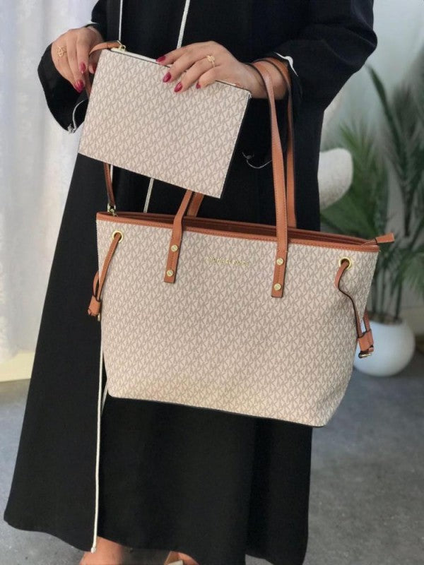 Michael  Kors  Tote  Bag  Mk  With  Pouch  With  Dust  Bag  (19016 Beige Brown)