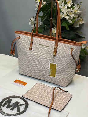 Michael  Kors  Tote  Bag  Mk  With  Pouch  With  Dust  Bag  (19016 Beige Brown)