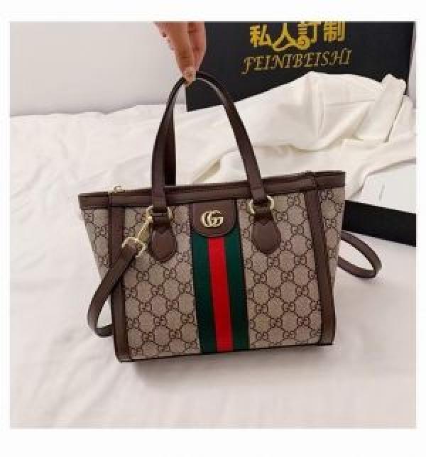 GUCC  I r bagBrown monogram Ophidia GG leather shoulder bag