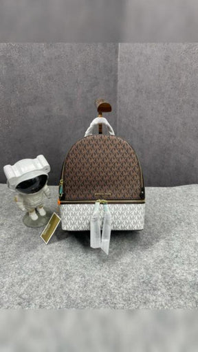 Michael  Kors  Rhea  Medium  Color Block  Brown  Logo  Backpack  Brown  With  Dust  Bag  1005