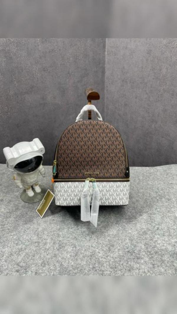 Michael  Kors  Rhea  Medium  Color Block  Brown  Logo  Backpack  Brown  With  Dust  Bag  1005