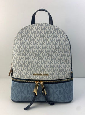 Michael  Kors  Rhea  Medium  Color Block  Brown  Logo  Backpack  Blue  With  Dust  Bag 1005