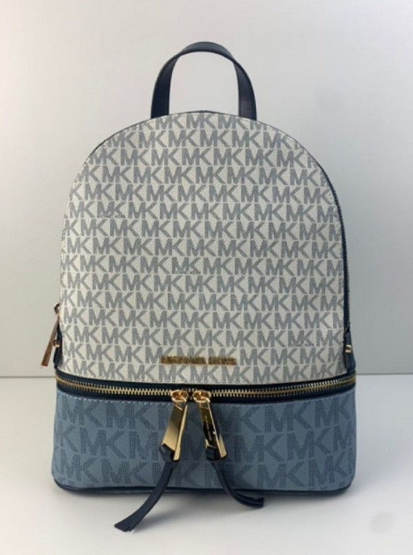 Michael  Kors  Rhea  Medium  Color Block  Brown  Logo  Backpack  Blue  With  Dust  Bag 1005
