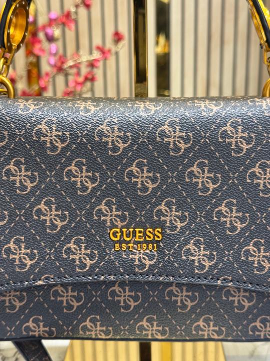 Guess Noelle Crossbody Flap Bag With Box And Dust Bag Including Carry Bag (Brown)